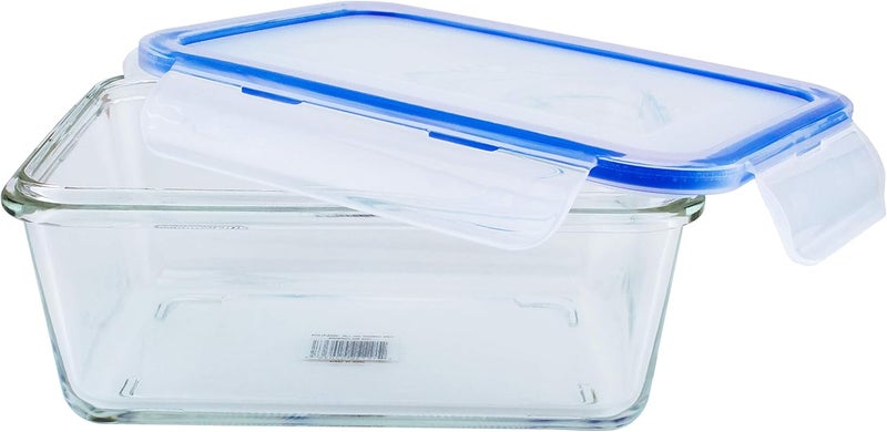 Mondex وعاء زجاجي مستطيل لتخزين الطعام بسعة 2000 مل مع غطاء أزرق - Image 3